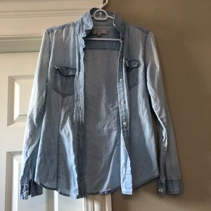 LOFT chambray long sleeve button up